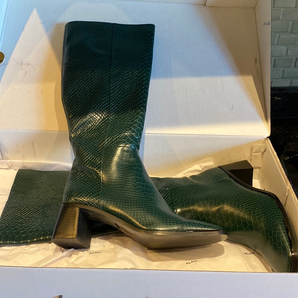 Aldo Dark Green Faux Snakeskin Knee Boots